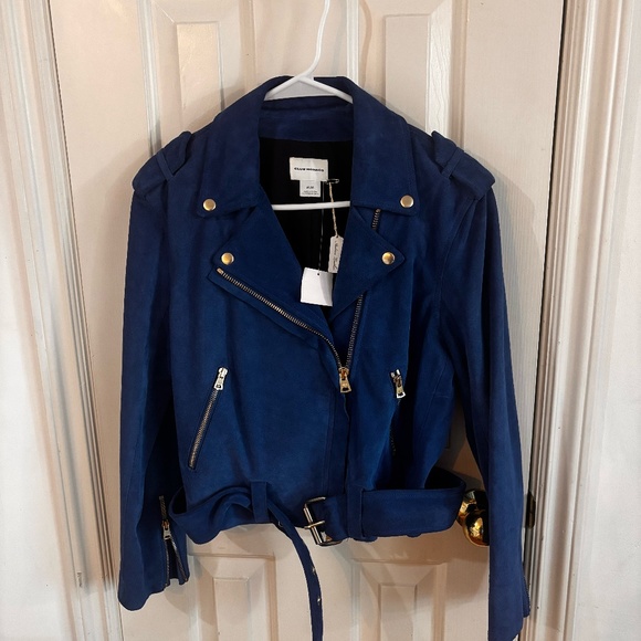 Club Monaco cobalt blue leather Moto jacket - Picture 2 of 9